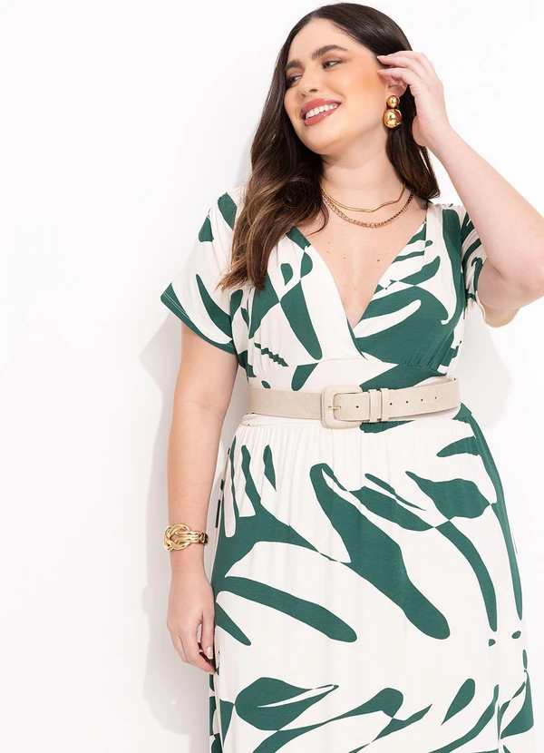 Quintess - Vestido Folhagem Verde em Malha de Viscose 9