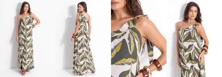 Vestido Folhagem Verde em Malha de Viscose