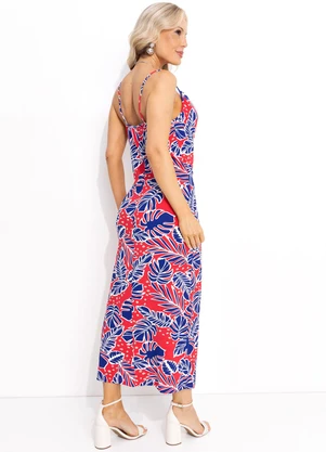 Bimini - Vestido Folhagem Vermelho em Malha de Viscose - BIMINI