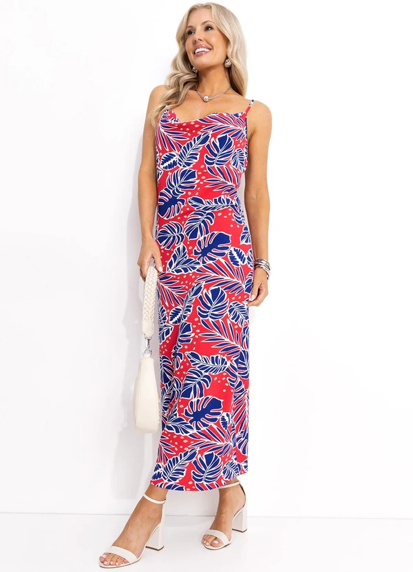 Bimini Vestido Folhagem Vermelho em Malha de Viscose