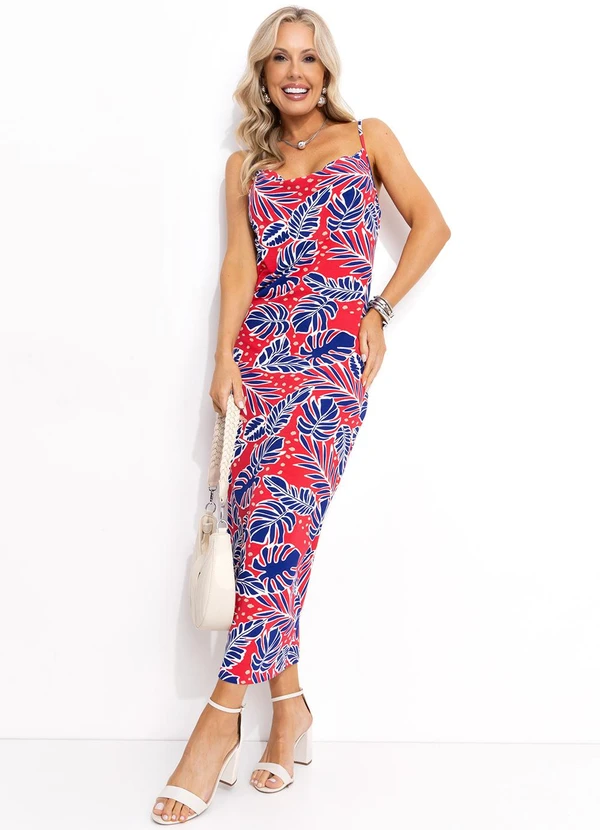 Bimini - Vestido Folhagem Vermelho em Malha de Viscose 3