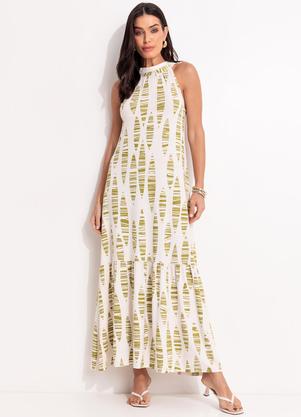 Vestido (Folhas Listradas) em Malha de Viscose