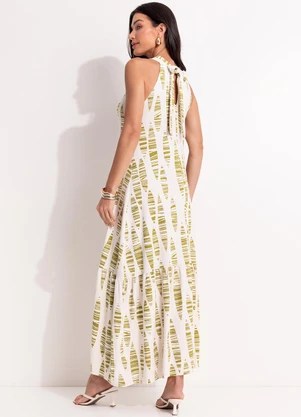 Quintess - Vestido Folhas Listradas em Malha de Viscose - QUINTESS