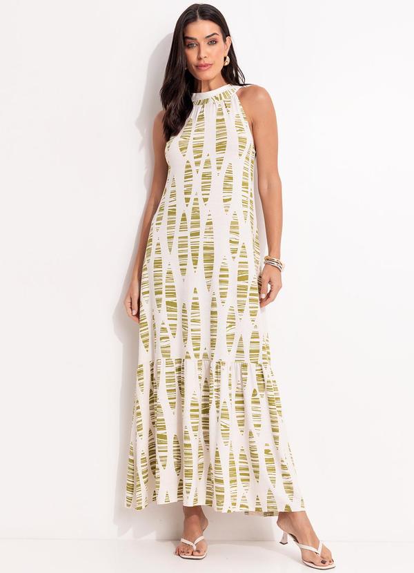 Vestido (Folhas Listradas) em Malha de Viscose