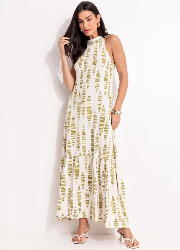 Quintess - Vestido Folhas Listradas em Malha de Viscose 3