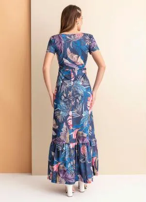 Rosalie - Vestido Folhas MarinhoCom Babado - ROSALIE