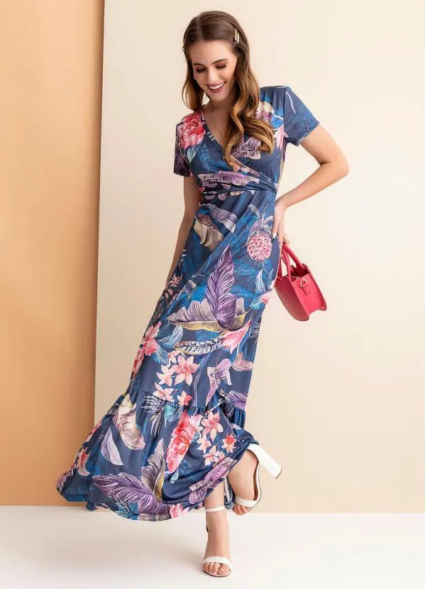 Rosalie - Vestido Folhas MarinhoCom Babado 3