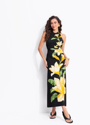 Farm - Vestido Frente Unica Flor Nana Preto - FARM