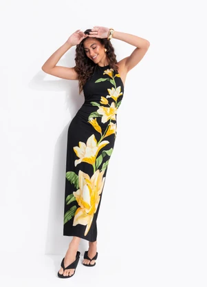 Farm - Vestido Frente Unica Flor Nana Preto - FARM