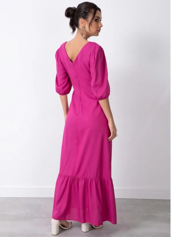 Quintess - Vestido Fúcsia com Detalhe no Decote Frente 3