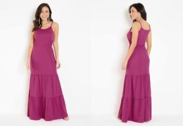 Vestido F�csia com Recortes em Camadas