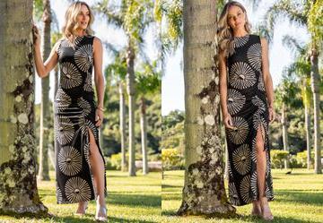 Vestido Geométrico Bicolor em Malha Fria Vestido Geométrico Bicolor em Malha Fria