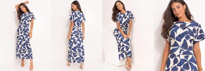 Vestido Geomtrico em Malha Canelada