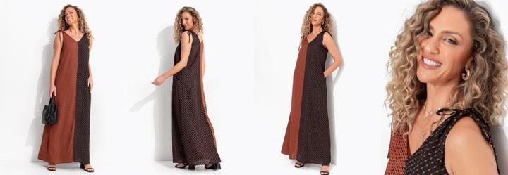 Vestido Geom�trico Preto em Crepe Plano