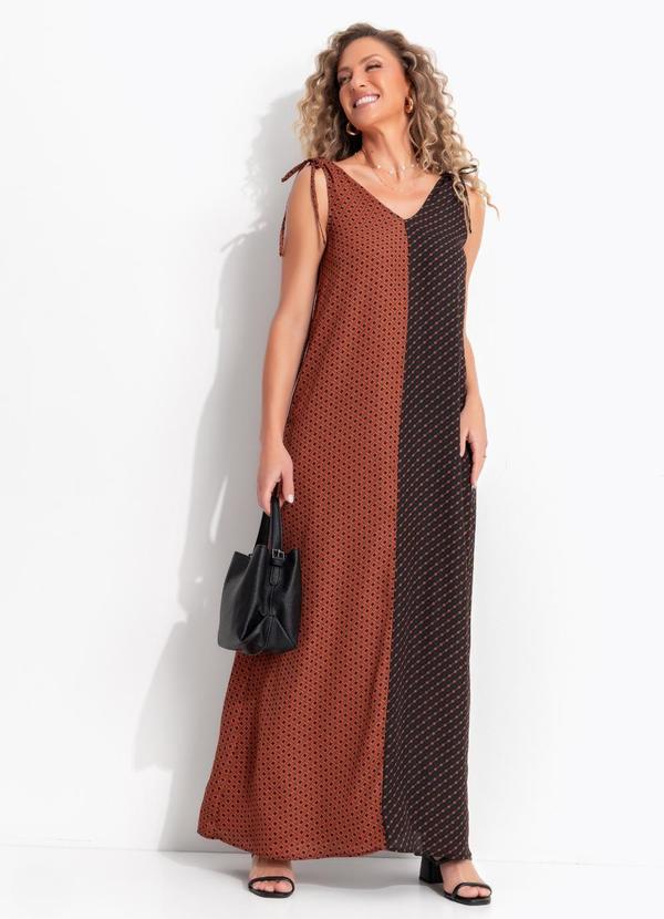 Vestido Geom�trico Preto em Crepe Plano