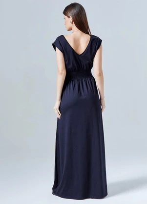 Basicamente - Vestido Gola V Longo Preto - BASICAMENTE