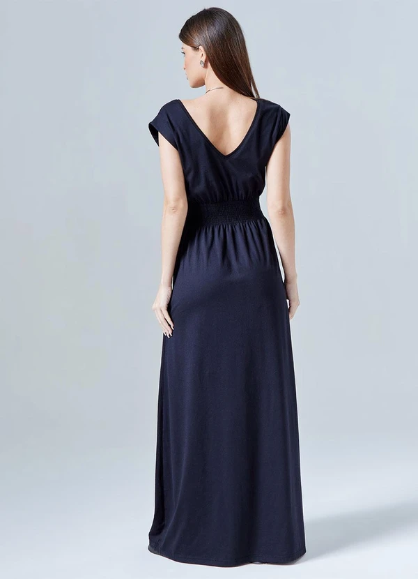 Basicamente - Vestido Gola V Longo Preto 2