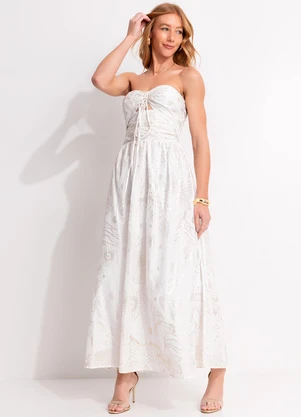 Farm - Vestido Jardim Místico Foil Bege - FARM