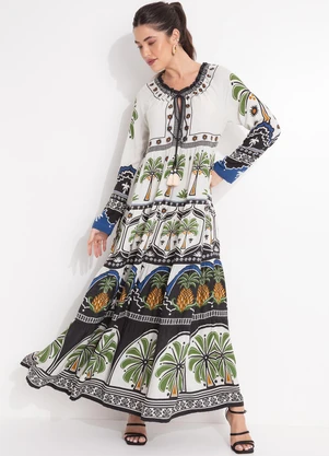 Farm - Vestido Jardim Tropical Bege - FARM