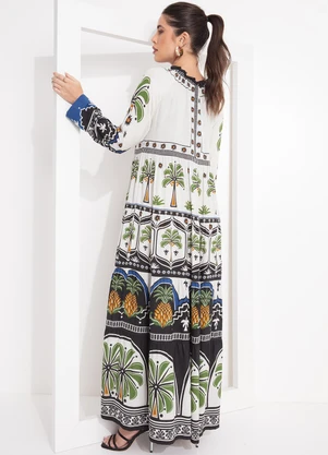 Farm - Vestido Jardim Tropical Bege - FARM