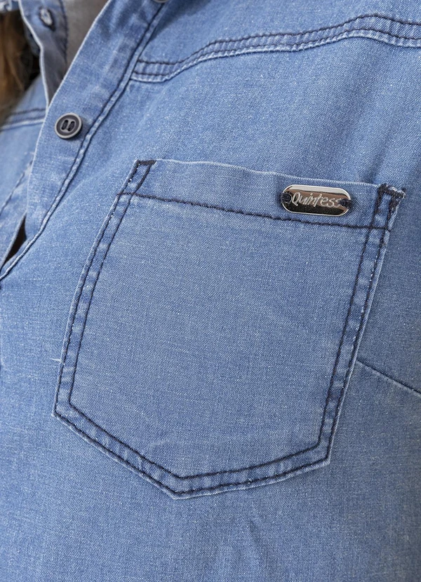 Quintess - Vestido Jeans Claro Longo com Gola e Bolsos 7