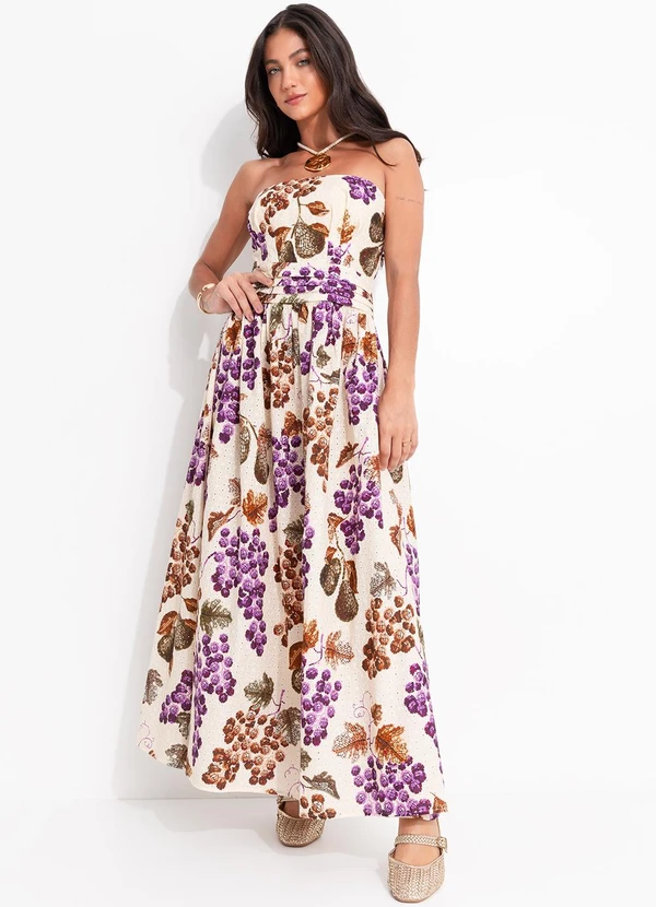 Farm - Vestido Laise Romance de Uva Bege