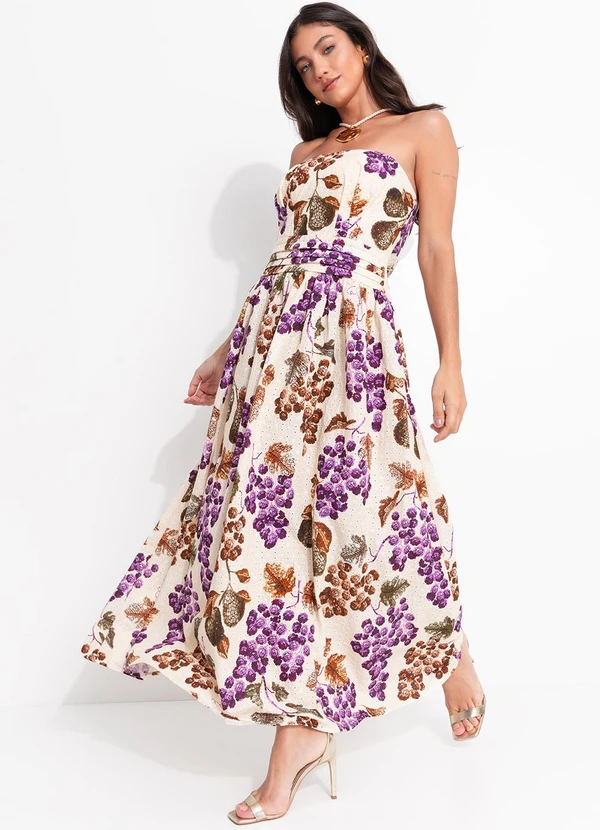 Farm - Vestido Laise Romance de Uva Bege 3