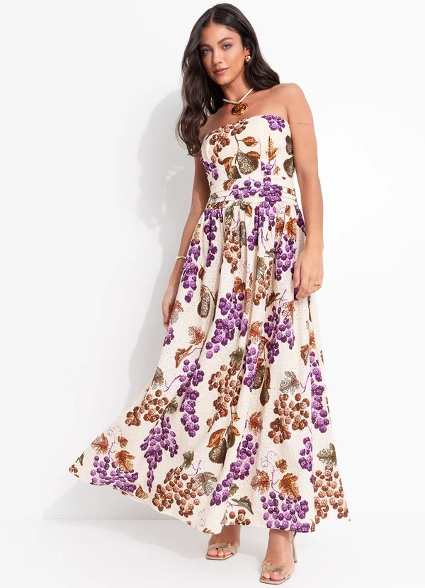 Farm - Vestido Laise Romance de Uva Bege 4