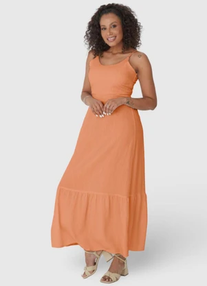Malwee - Vestido Laranja Pastel Amplo com Amarração - MALWEE