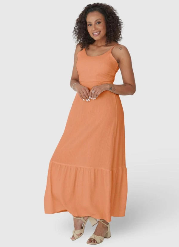 Malwee - Vestido Laranja Pastel Amplo com Amarração 2