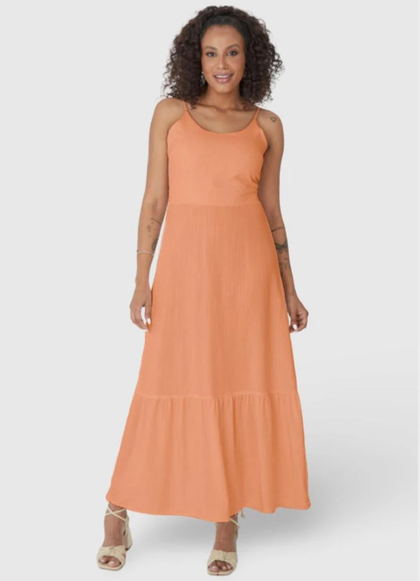 Malwee - Vestido Laranja Pastel Amplo com Amarração 3