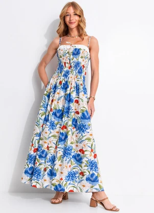 Farm - Vestido Lástex Flor de Cogumelo Off White - FARM