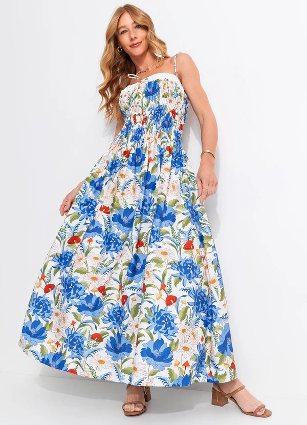 Farm - Vestido Lástex Flor de Cogumelo Off White 3