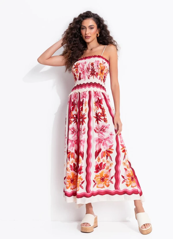 Farm - Vestido Lástex Lenço Floraline Bege