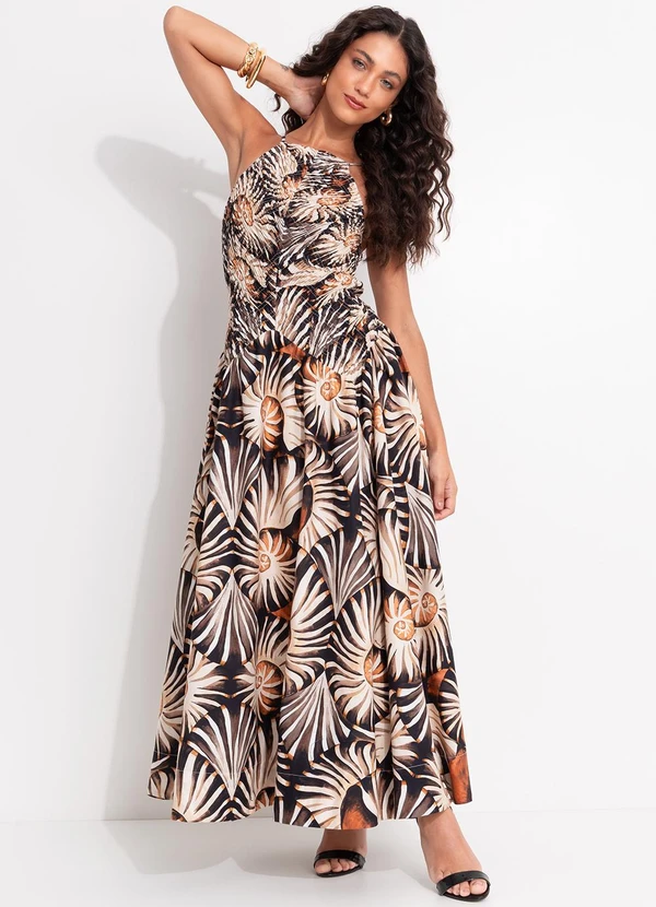 Farm - Vestido Lastex Mar de Concha Preto