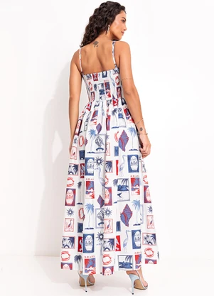 Farm - Vestido Lastex Tropical Vintage Off White - FARM