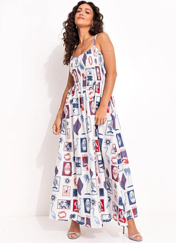 Farm - Vestido Lastex Tropical Vintage Off White