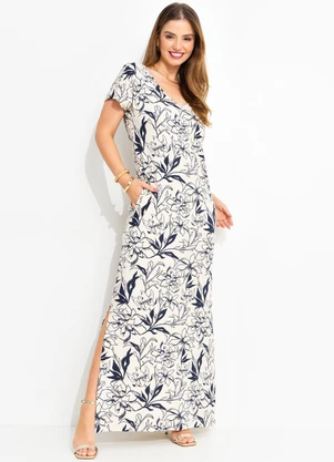 Quintess - Vestido Linho Floral em Malha de Viscose - QUINTESS