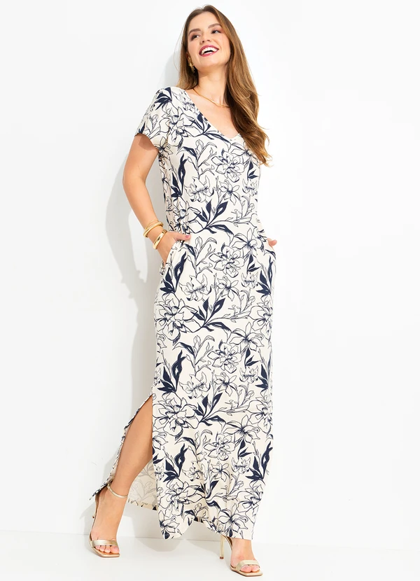 Quintess - Vestido Linho Floral em Malha de Viscose 3