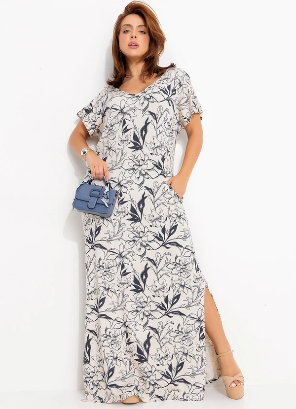 Quintess - Vestido Linho Floral em Malha de Viscose 5