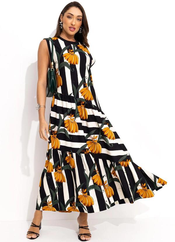 Farm - Vestido Listra de Banana Preto 3