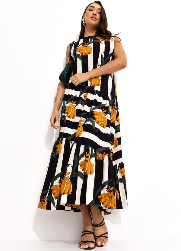 Farm - Vestido Listra de Banana Preto 4