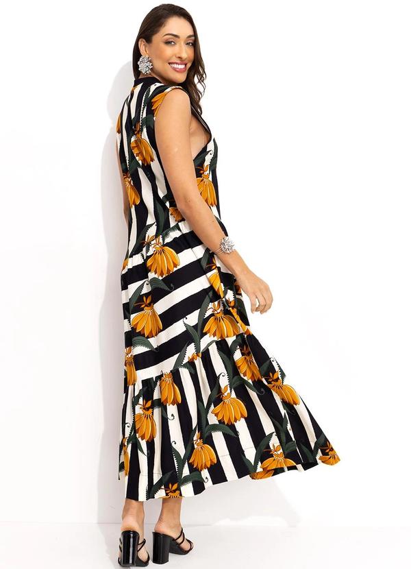 Farm - Vestido Listra de Banana Preto 6