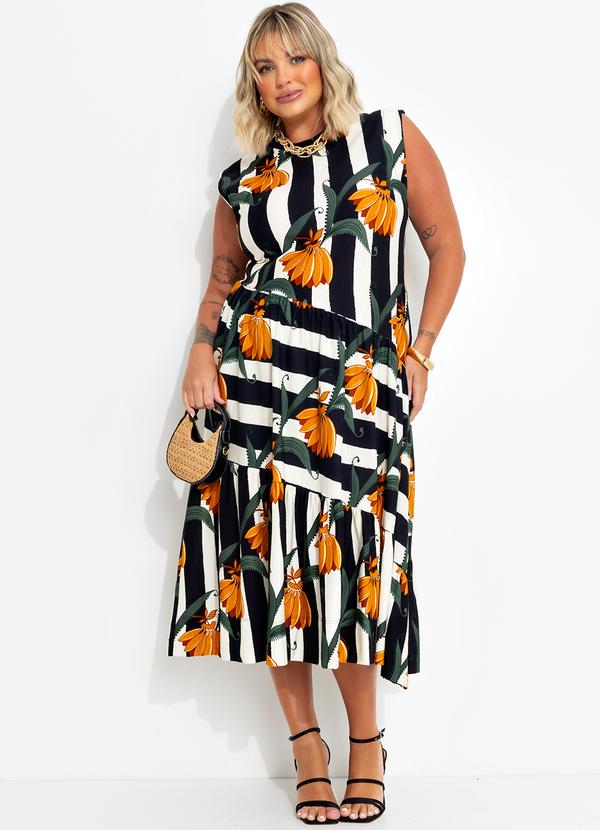 Farm - Vestido Listra de Banana Preto 9