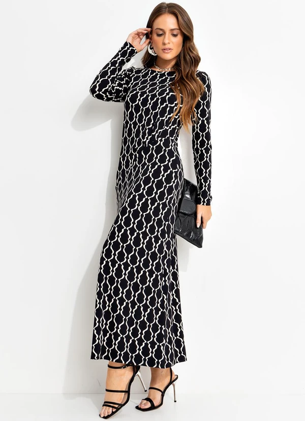 Quintess - Vestido Listra Desconstruída em Malha de Viscose