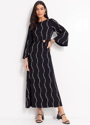 Quintess - Vestido Listra Renovada em Malha de Viscose - QUINTESS