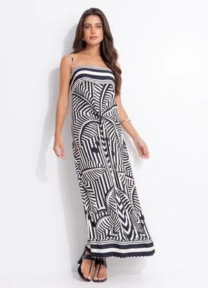 Farm - Vestido Listra Tropical Preto - FARM