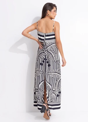 Farm - Vestido Listra Tropical Preto - FARM