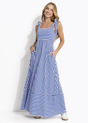 Vestido (Listrado Azul e Branco) em Canelado
