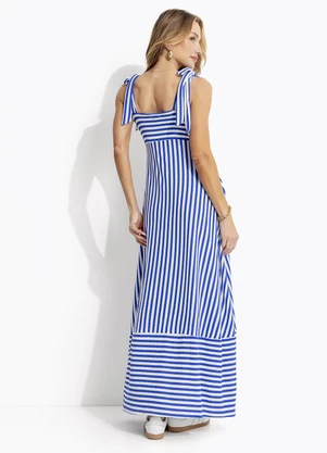 Quintess - Vestido Listrado Azul e Branco em Canelado - QUINTESS